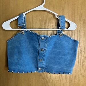 Missguided Blue Denim Stretch Studded Top